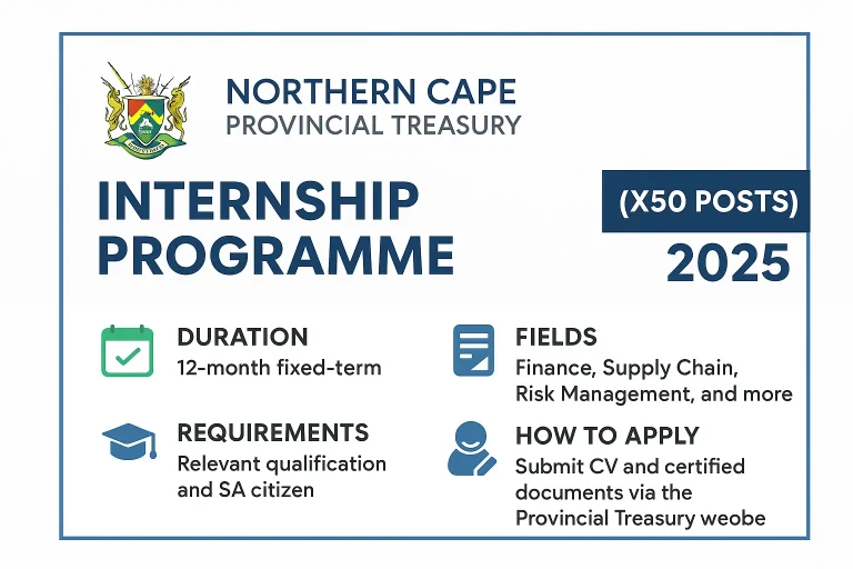 Northern Cape Provincial Treasury Internship Programme (X50 Posts) 2025
