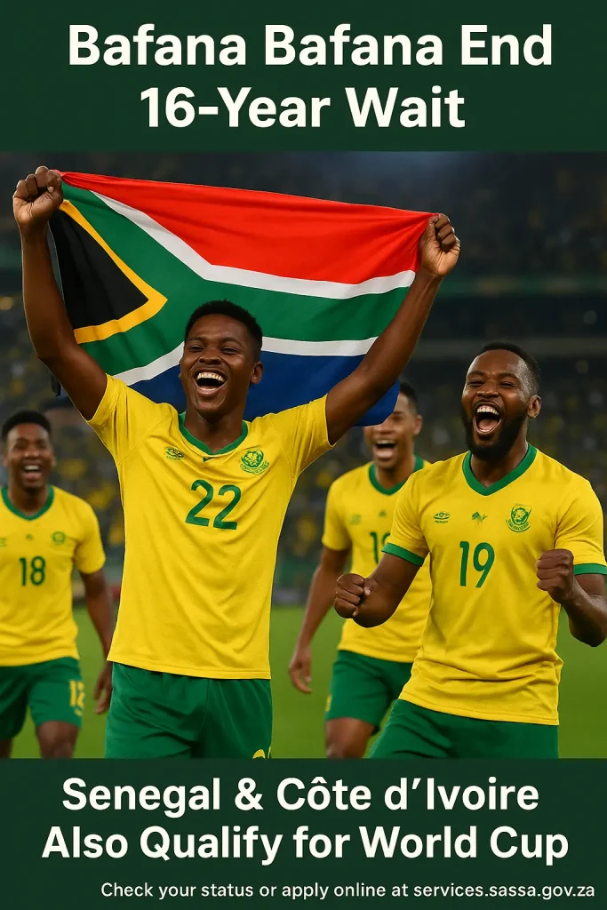 Bafana Bafana End 16-Year Wait as Senegal and Côte d’Ivoire Also Qualify for the World Cup